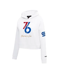 Pro Standard Women's White Philadelphia 76ers 2024/25 City Edition Chenille Applique Cropped Pullover Hoodie