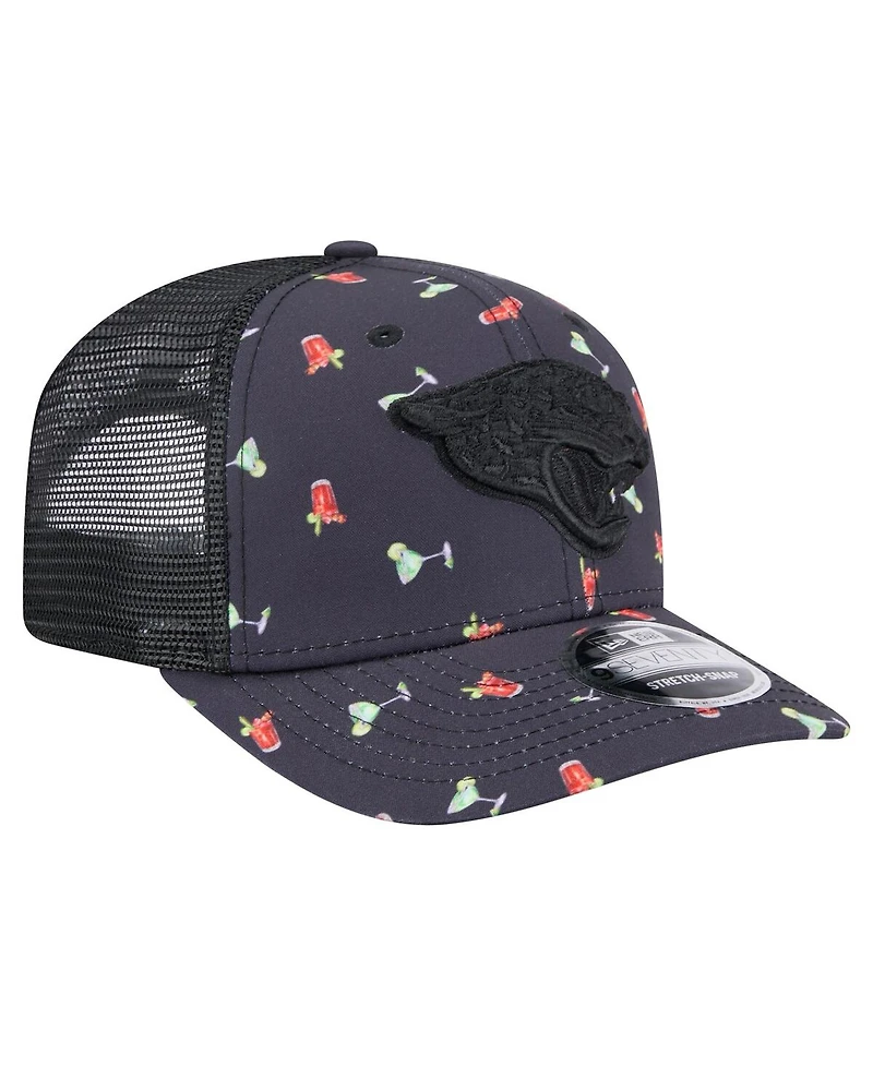New Era Men's Navy/Black Jacksonville Jaguars Adventure Drinks Pattern 9SEVENTY Stretch-Snap Hat
