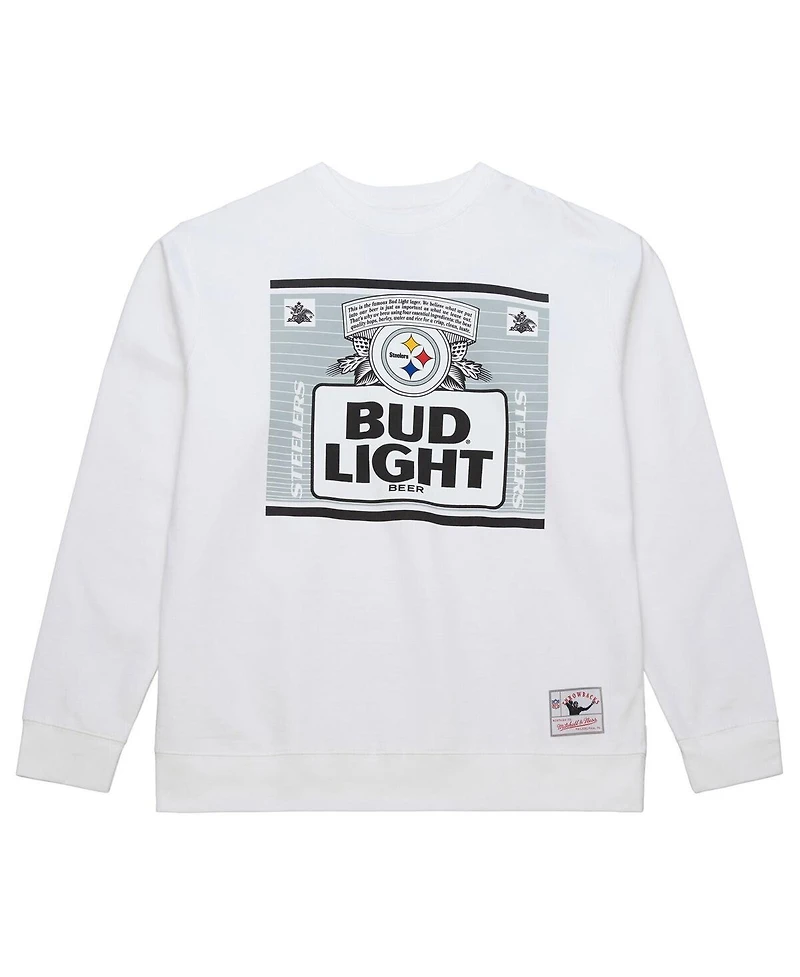 Mitchell & Ness x Bud Light Men's White Pittsburgh Steelers The Crest Pullover Sweatshirt