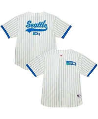 Mitchell & Ness Men's Cream Seattle Seahawks Vintage Logo Final Seconds Full-Button Mesh Top