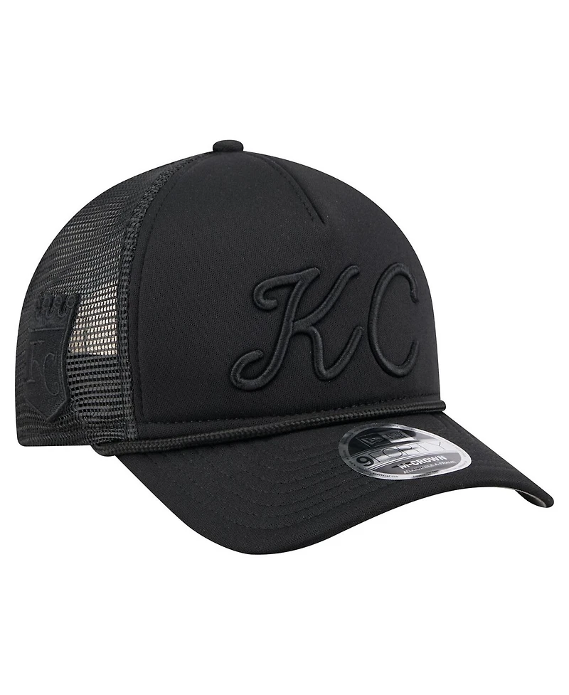 New Era Men's Black Kansas City Royals City Initial 9FORTY A-Frame M-Crown Adjustable Trucker Hat