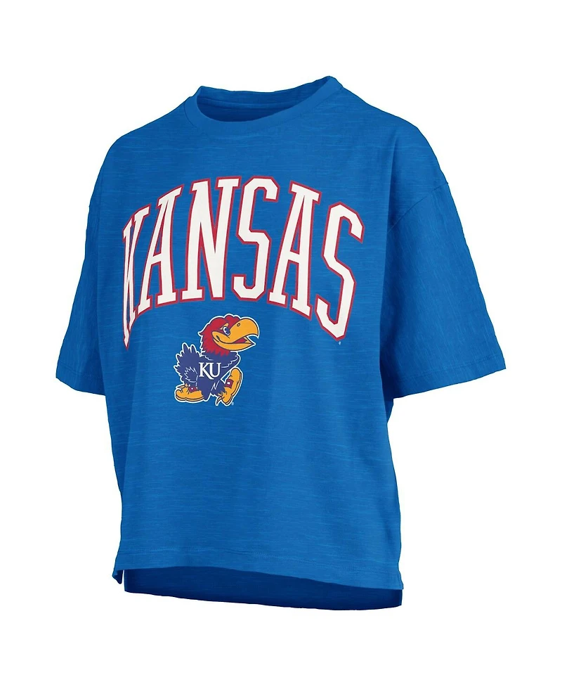 Pressbox Women's Royal Kansas Jayhawks Nelson Arch Over Logo Waist Length Oversized Slub T-Shirt