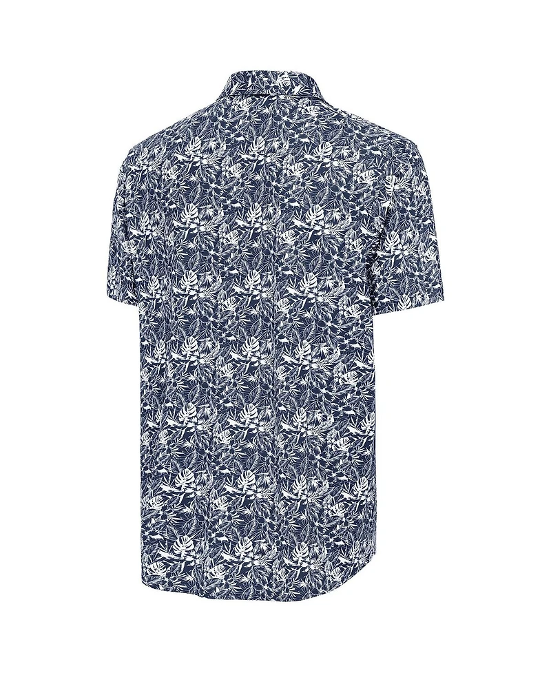 Antigua Men's Navy Cleveland Guardians Resort Button-Up Shirt