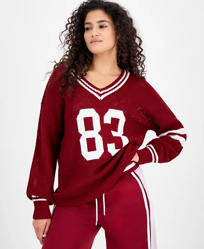Madden Girl Juniors' Varsity Long-Sleeve Open Knit Sweater