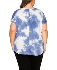 Coin 1804 Plus Tie Dye V-Neck Rolled Sleeve Dolman T-Shirt