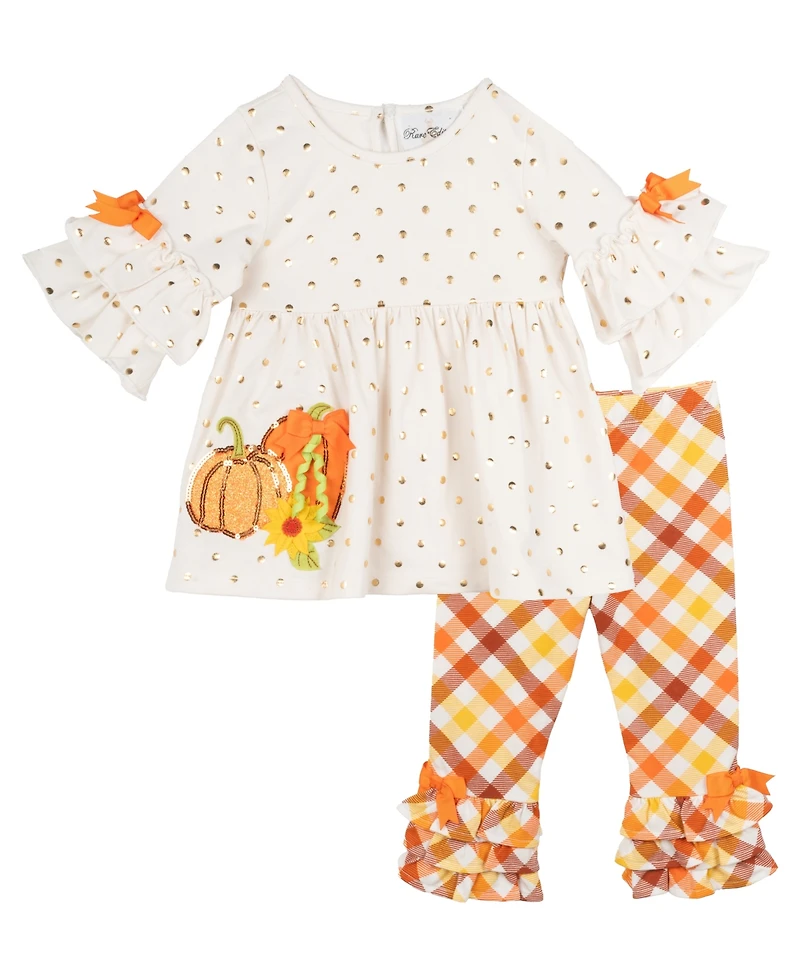 Rare Editions Baby Girls 2-Piece Pumpkin Polka Dot Top and Plaid Pants Set