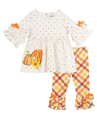 Rare Editions Baby Girls 2-Piece Pumpkin Polka Dot Top and Plaid Pants Set