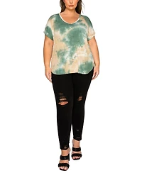 Coin 1804 Plus Size Tie Dye V-Neck Rolled Sleeve Dolman T-Shirt