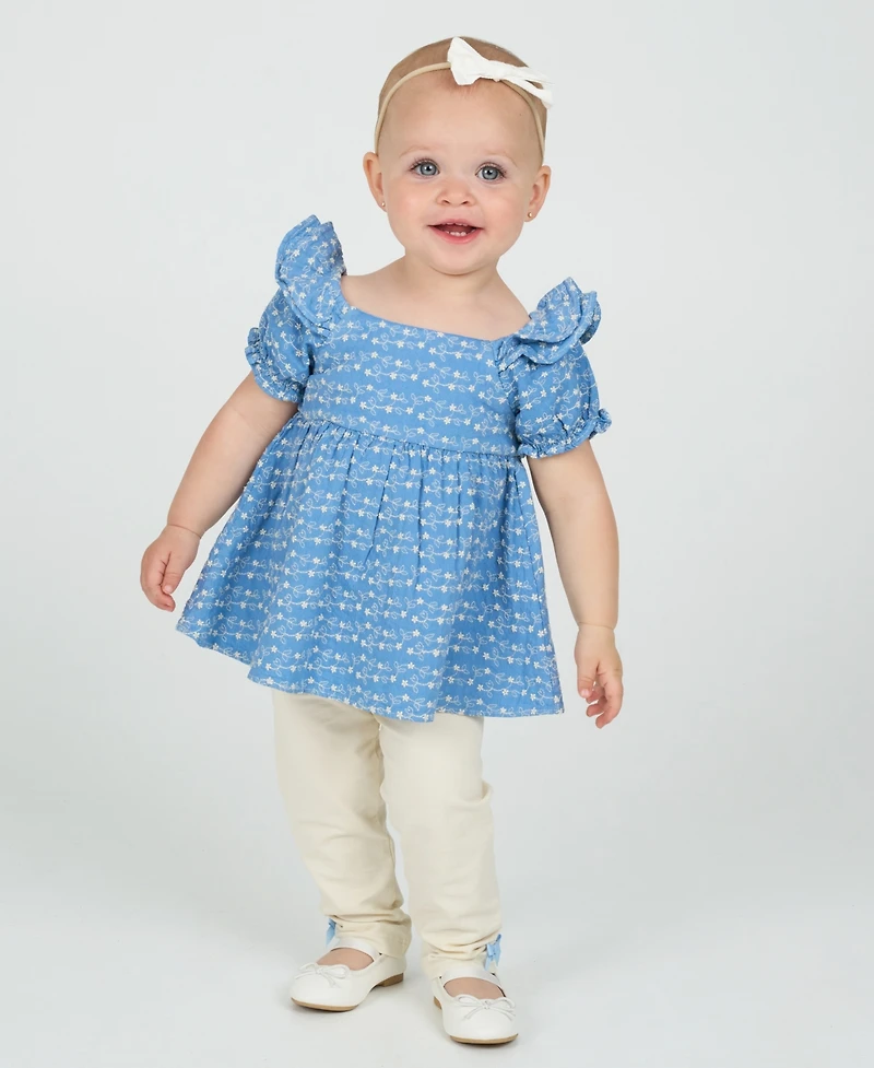 Rare Editions Baby Girls 2-Piece Embroidered Top and Leggings Set