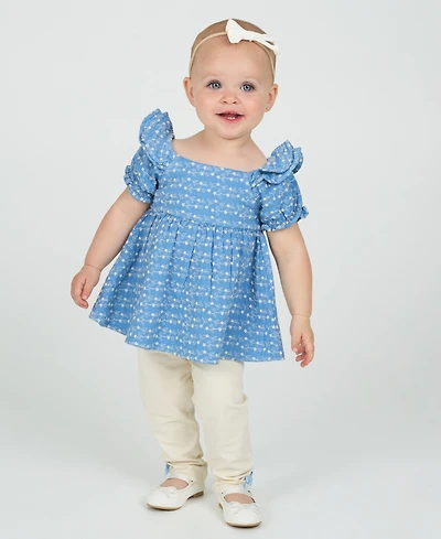 Rare Editions Baby Girls 2-Piece Embroidered Top and Leggings Set