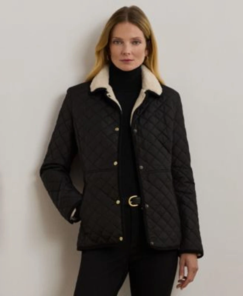 Lauren Ralph Lauren Womens Faux Sherpa Collar Quilted Coat P Xs Xxl