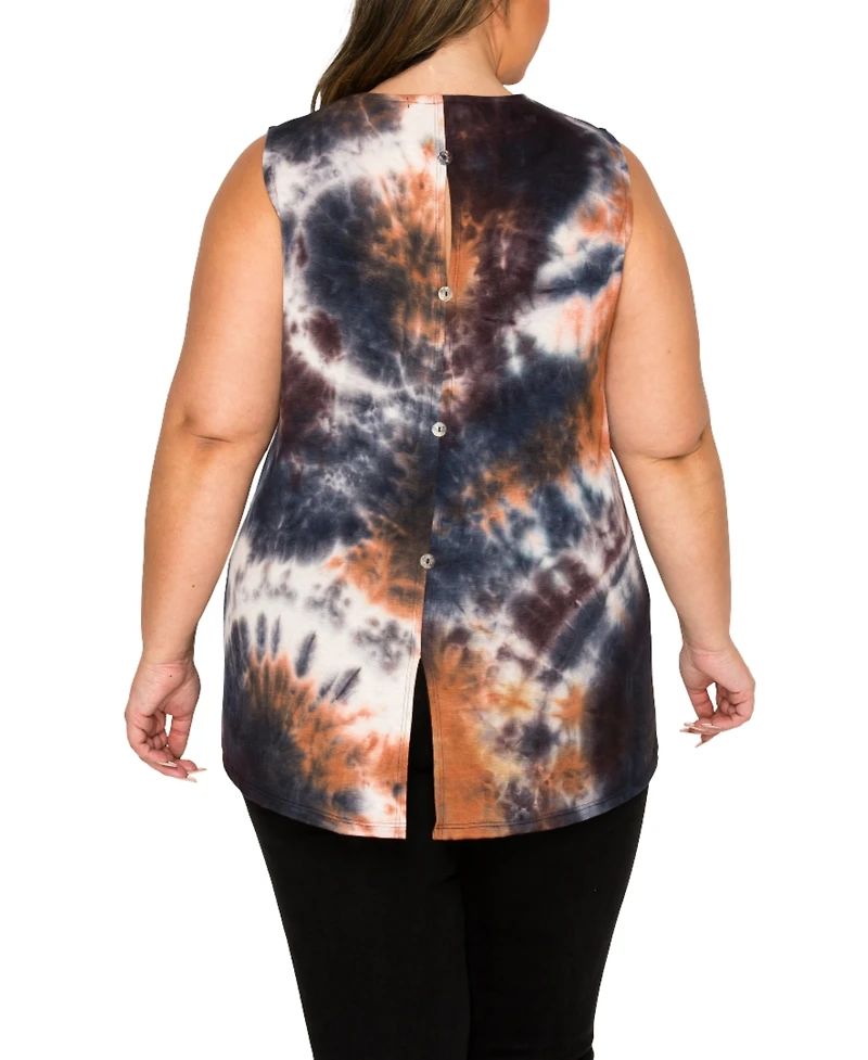 Coin 1804 Plus Size Tie Dye Button Back Tank Top