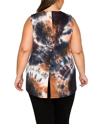 Coin 1804 Plus Size Tie Dye Button Back Tank Top