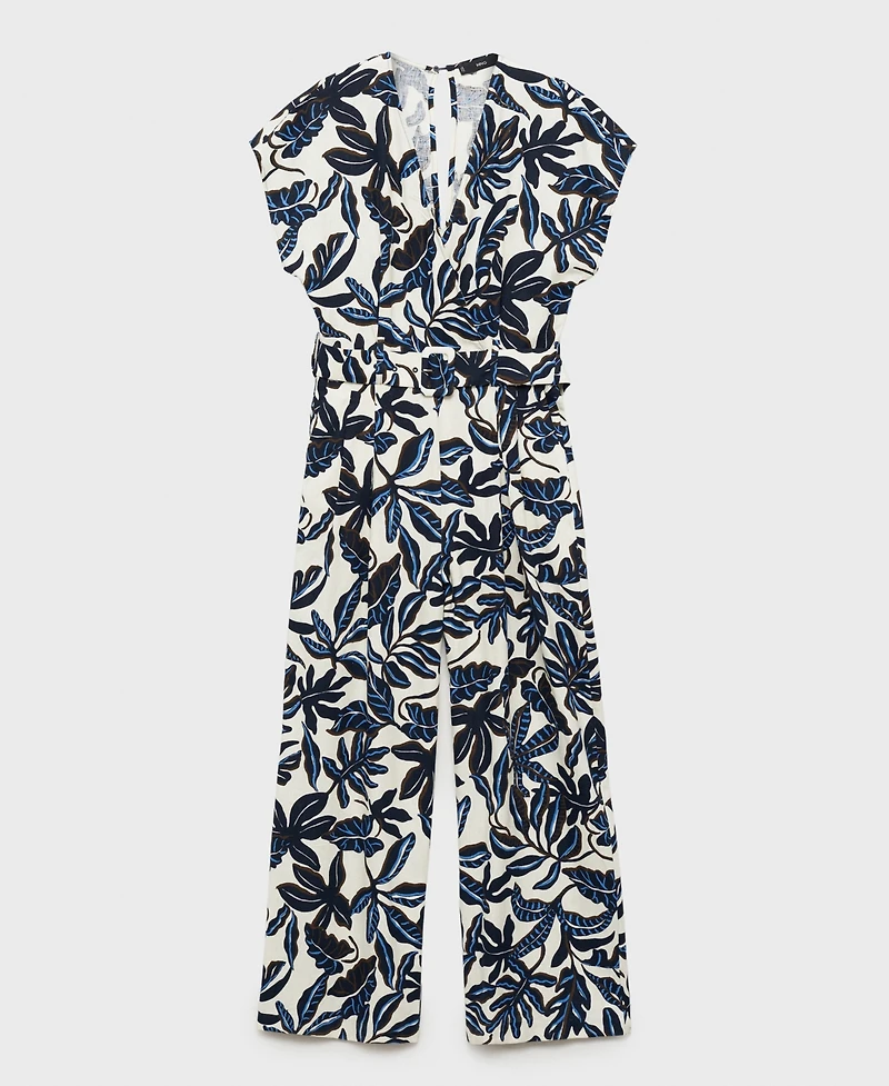 Mango Women's Belt Printed Linen Jumpsuit