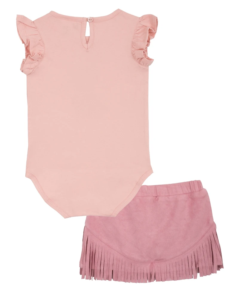 Rare Editions Baby Girls 2-Piece Cowgirl Graphic Bodysuit and Fringe Skirt Set