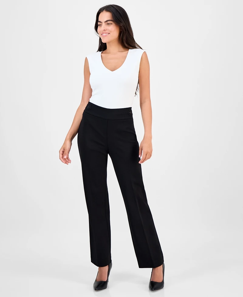 Ak Anne Klein Petite Mid-Rise Side-Tab Straight-Leg Pants