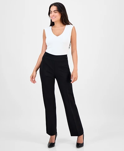 Ak Anne Klein Petite Mid-Rise Side-Tab Straight-Leg Pants