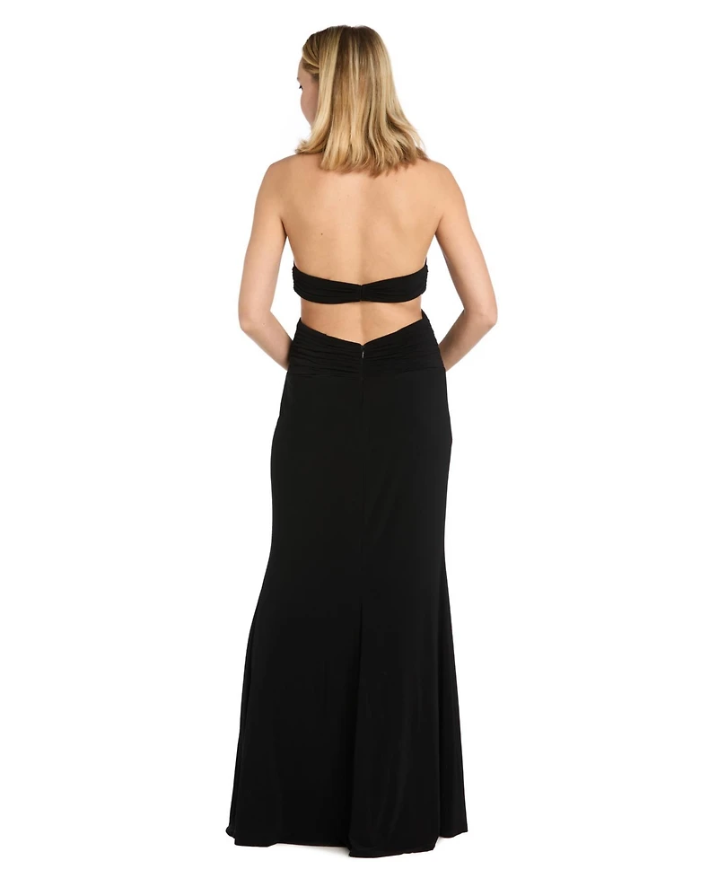 Morgan & Company Juniors' Plunging Cutout-Side Halter Gown