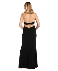 Morgan & Company Juniors' Plunging Cutout-Side Halter Gown