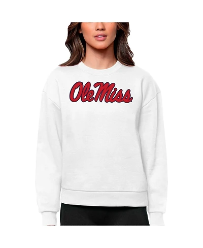 Antigua Women's White Ole Miss Rebels Victory Crewneck Pullover Sweatshirt