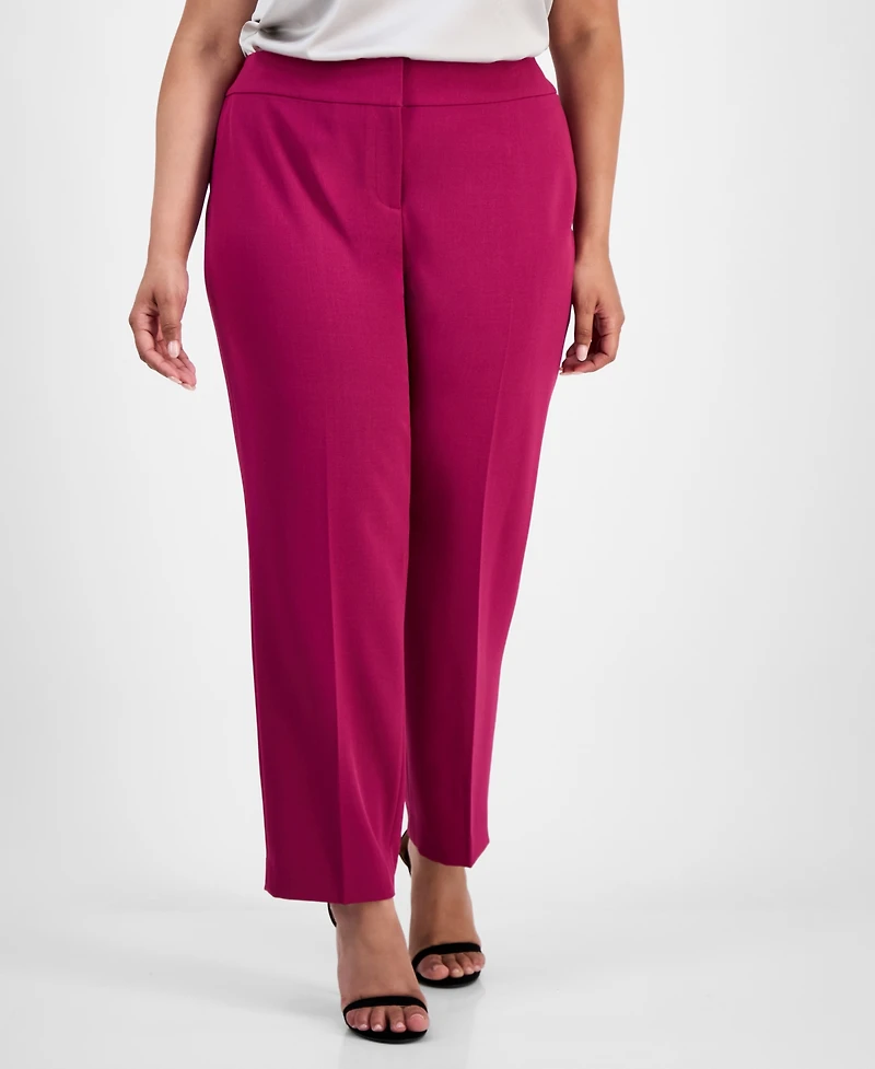 Kasper Plus High-Rise Slim-Leg Pants