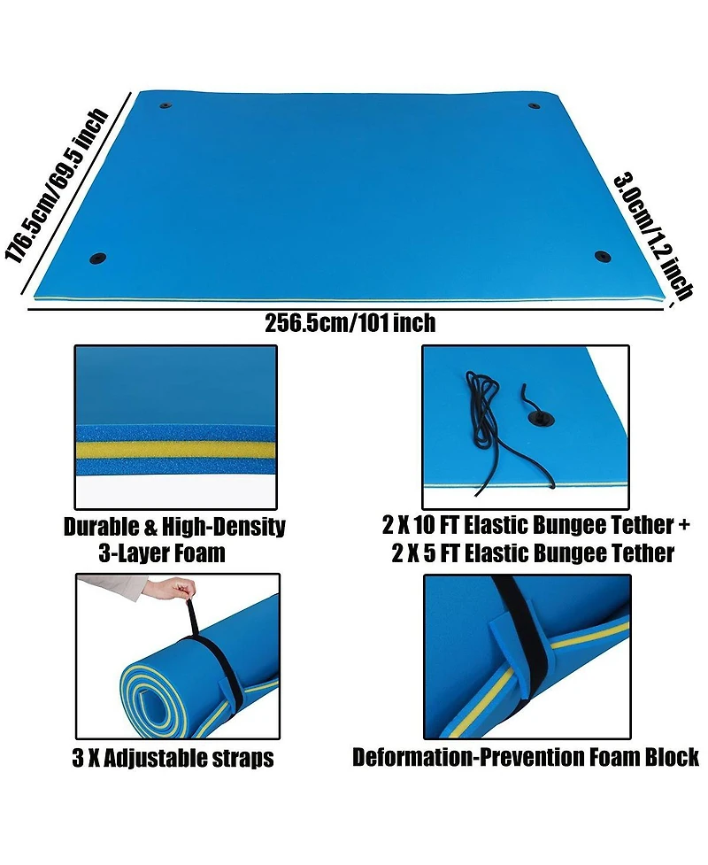 Hallolure Blue Water Floating Mat Foam Pad, 9x6FT Bouncy Tear-Resistant Xpe Foam