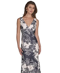 Halston Women's V-Neck Sleeveless Satin Gown