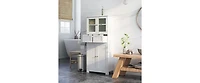 4 Door Freestanding Bathroom Floor Storage Cabinet with 2 Drawers and Glass Doors