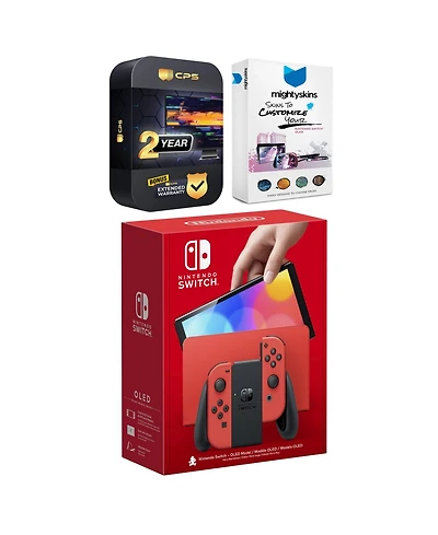 Nintendo Switch Oled Mario Red Edition with MightySkins Console and Controller Skin Voucher and 2 Year Cps Extended Warranty
