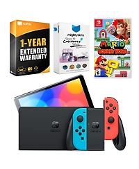 Nintendo Switch Neon Red & Blue Oled Console with Mario vs. Donkey Kong, MightySkins Console and Controller Skin Voucher