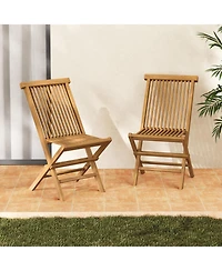Outdoor Teak Wood Chairs Set of 2 with Slatted Seat and Backrest