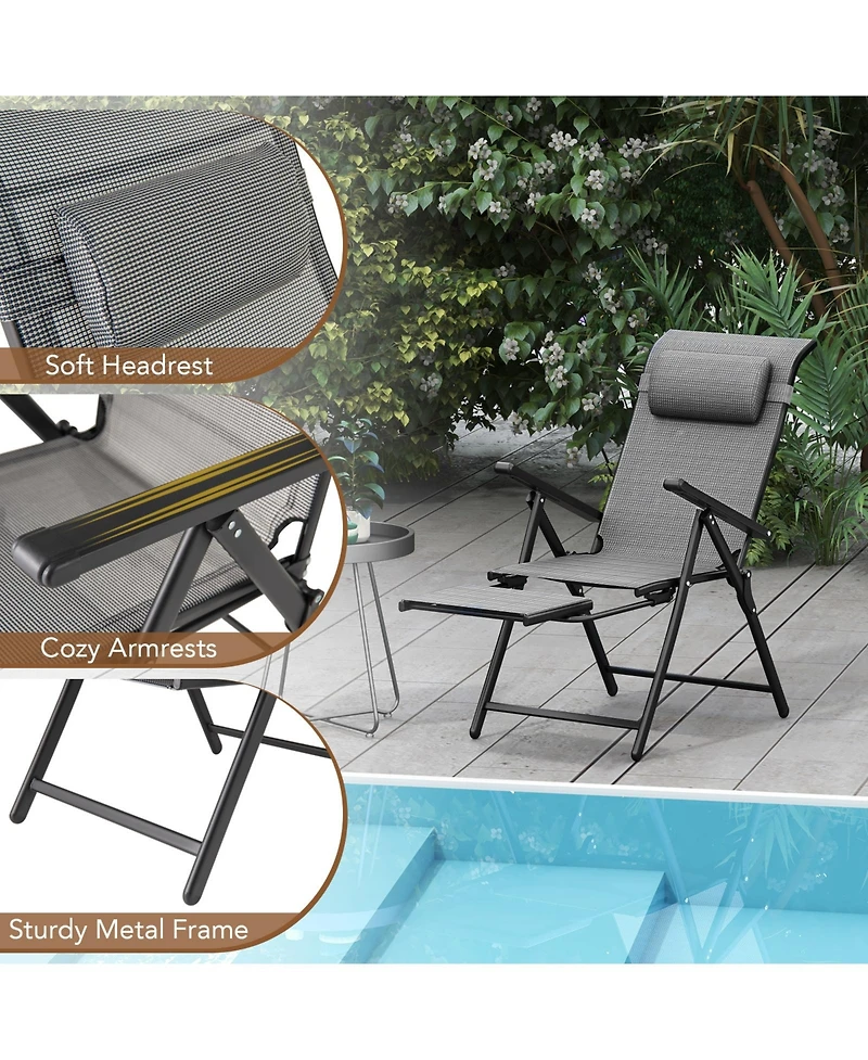 Gymax Folding Patio Chairs Set of Lounge Chairs w/ 10-Level Adjustable Backrests