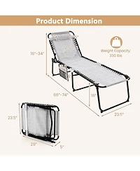 Gymax Folding Chaise Lounge Portable Lay Flat Reclining Chair w/ 4-Level Backrest Side Pocket