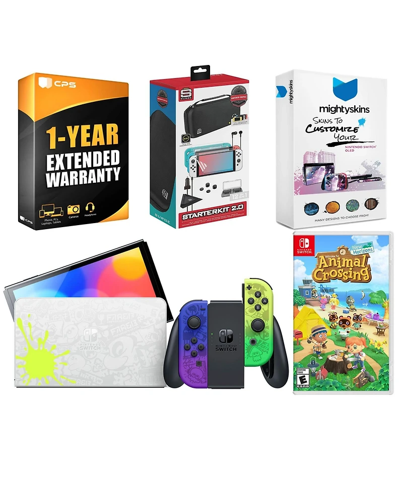 Nintendo Switch Oled Console Splatoon 3 Special Edition with Animal Crossing: New Horizons, Surge 12-in-1 Accessory Starter Kit 2.0