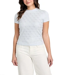 Guess Women's Rhinestone-Logo Mock-Neck Short-Sleeve Top