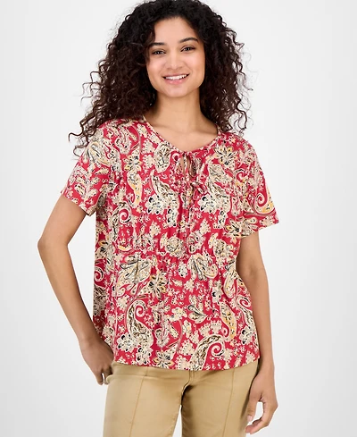Nautica Jeans Women's Paisley-Print Tie-Neck Top