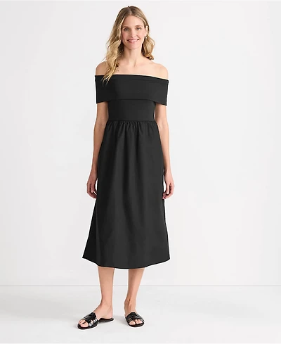 Lands' End Women's Off the Shoulder Slender Mixed Media Dress