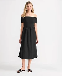 Lands' End Women's Off the Shoulder Slender Mixed Media Dress