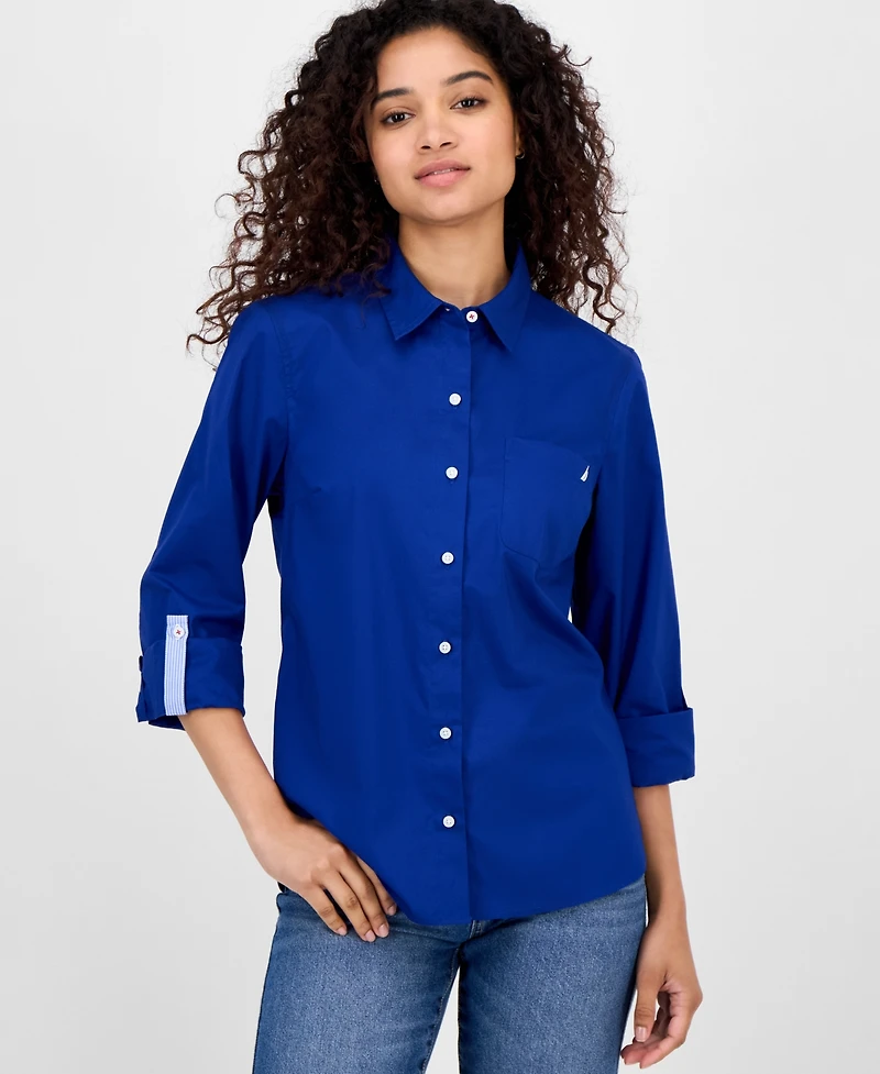 Nautica Jeans Women's Roll-Tab Button-Front Shirt