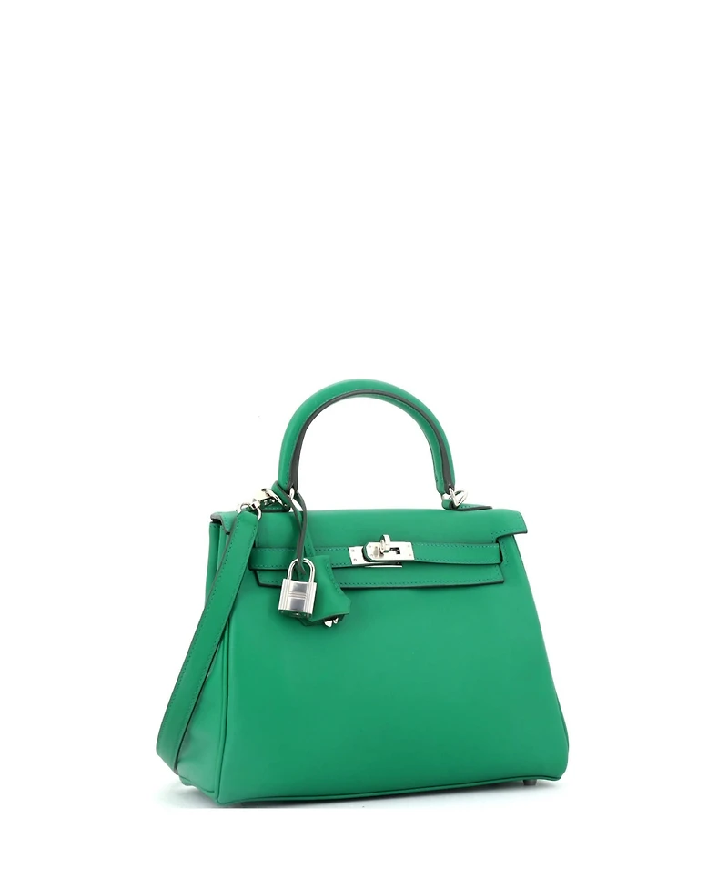 Pre-Owned Hermes Kelly 25 Handbag Swift with Palladium Hardware