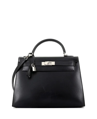 Pre-Owned Hermes Kelly 32 Handbag Black Box Calf with Palladium Hardware