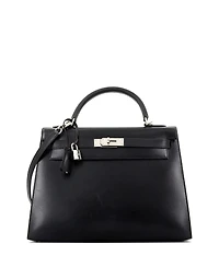 Pre-Owned Hermes Kelly 32 Handbag Black Box Calf with Palladium Hardware