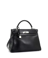 Pre-Owned Hermes Kelly 32 Handbag Black Box Calf with Palladium Hardware