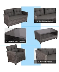 Gymax 4PC Rattan Patio Conversation Set Cushioned Outdoor Furniture Set