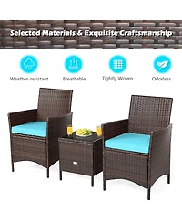 Gymax 3PCS Outdoor Rattan Conversation Set Patio Furniture Set w/ Cushions