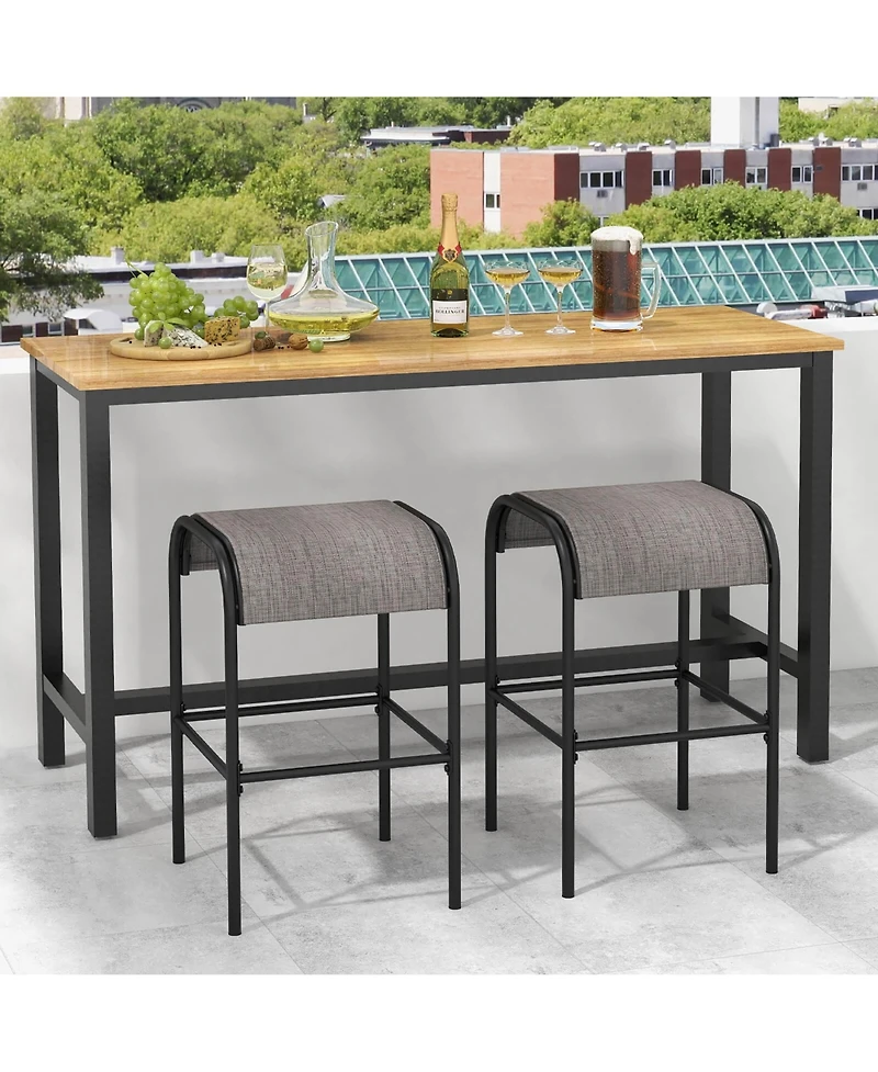 Gymax 2PCS 30'' Bar Height Bistro Stools Outdoor Bar Stools w/ Breathable Fabric Seat