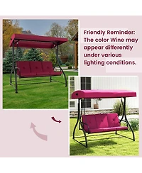 Gymax Converting Patio Swing Chair Porch Swing Bed w/Adjustable Canopy & Thickened Cushion