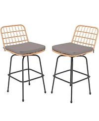 Gymax Patio 360° Swivel Bar Stools Set of 2 w/Backrests & Footrests Soft Seat Cushions