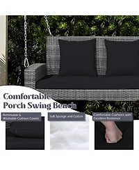Gymax 2-Person Patio Hanging Porch Swing Rattan 800LBS Bench w/ Cushions