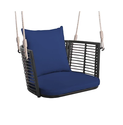 Porch Swing Patio Hanging Rattan Chair with Zippered Cushions and Rope